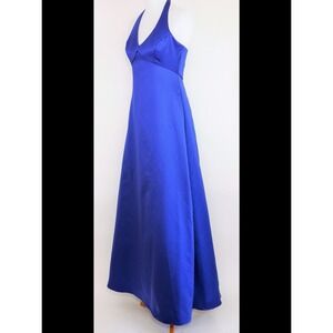 David's Bridal bridesmaid 16 Royal Blue Halter Neck Dress Formal Gown Prom‎ Maxi